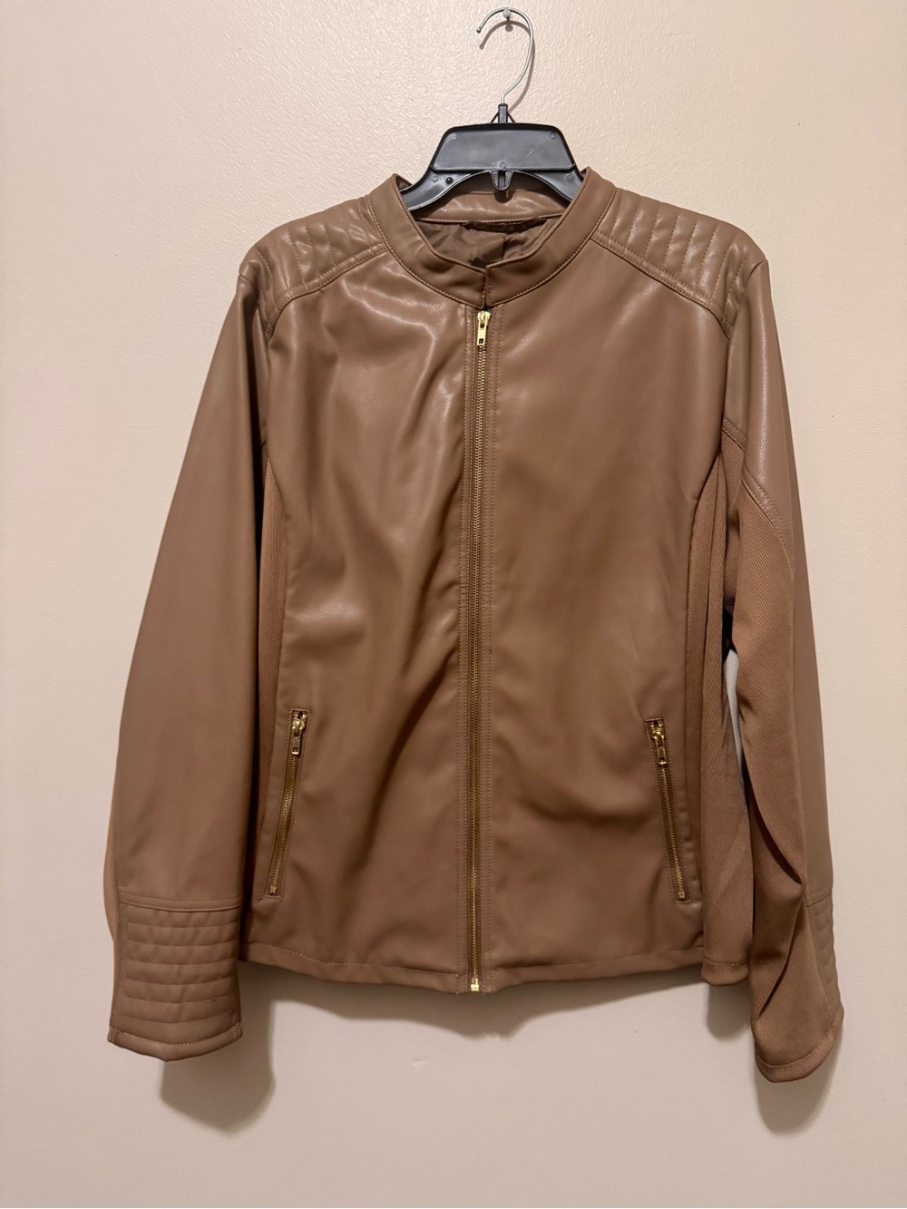 Light Brown Faux Leather Zip-Front Women's Jacket